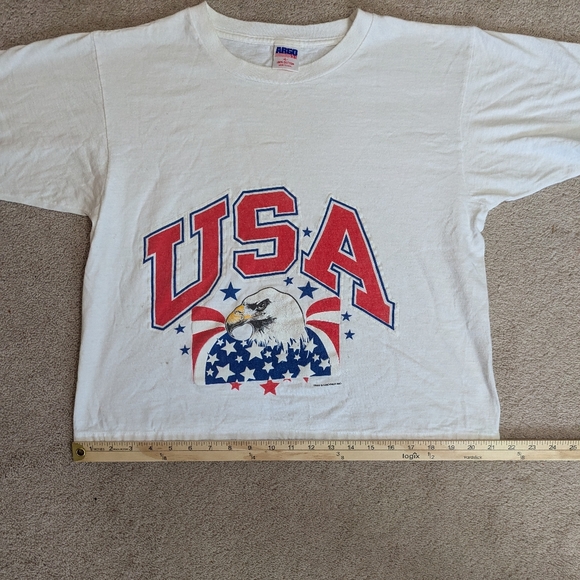 Vintage Single Stitch USA Eagle Cropped T-Shirt L Patriotic 4th July - Picture 11 of 11